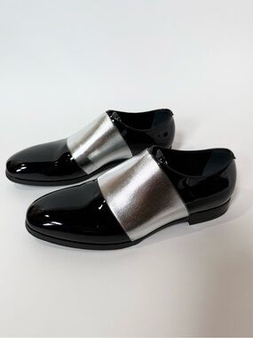 Jimmy Choo Black and Silver Patent Leather Slip-On Oxfords size 40